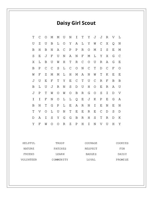 Daisy Girl Scout Word Search Puzzle
