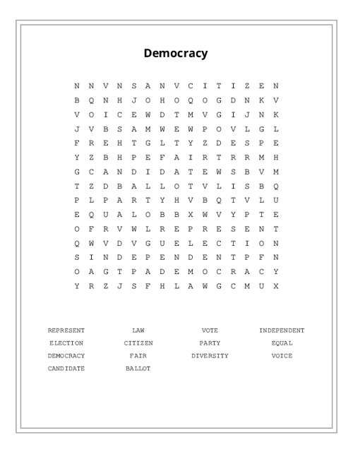 Democracy Word Search Puzzle