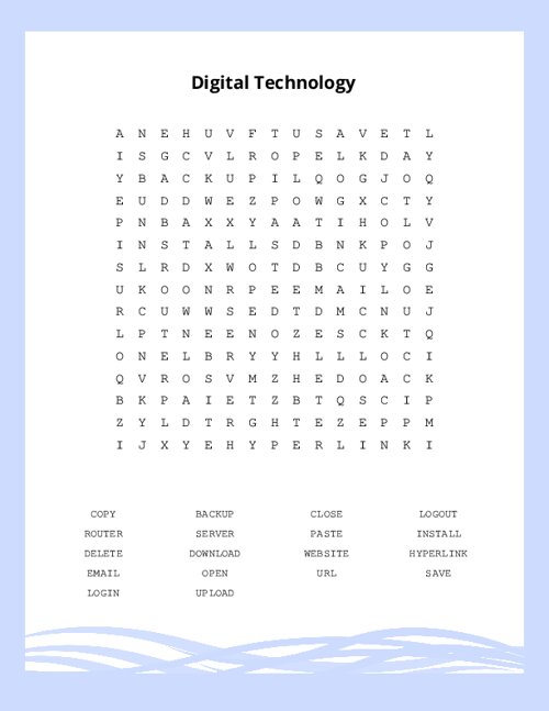 Digital Technology Word Search Puzzle