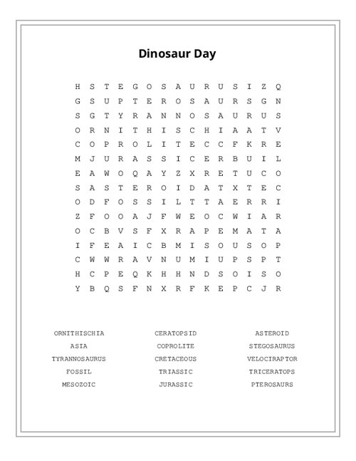Dinosaur Day Word Search Puzzle