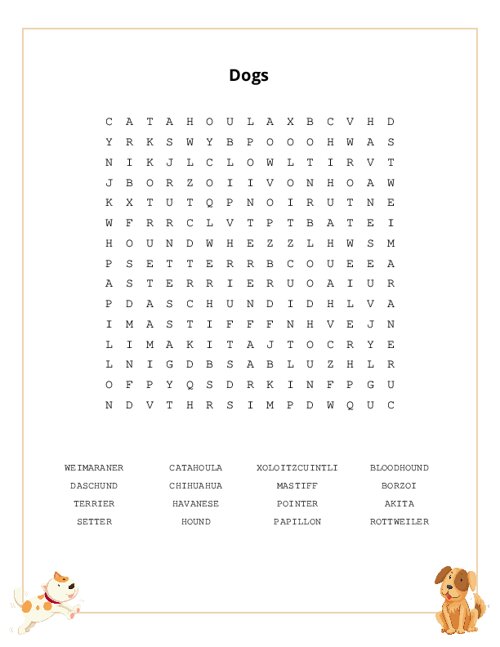 Dogs Word Search Puzzle