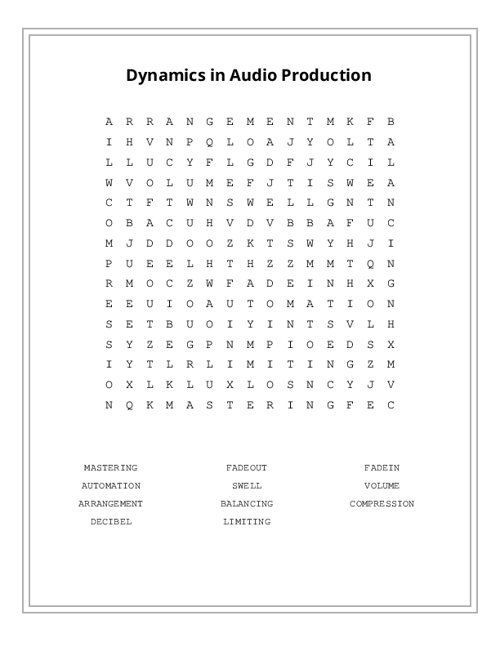 Dynamics in Audio Production Word Search Puzzle