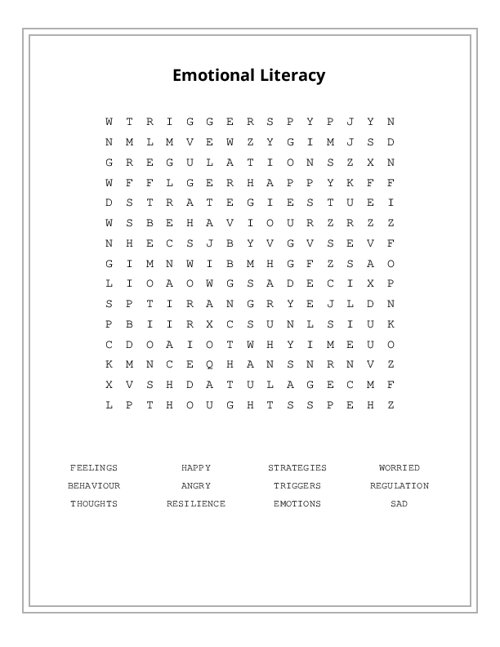 Emotional Literacy Word Search Puzzle