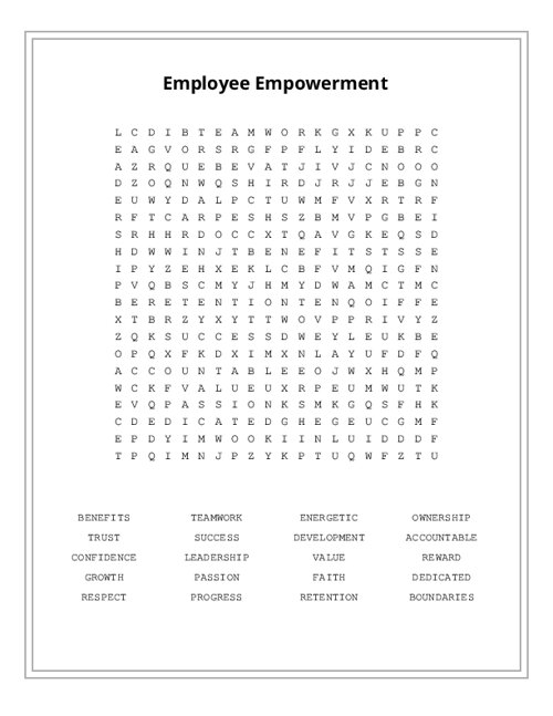 Employee Empowerment Word Search Puzzle