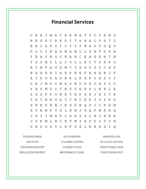 Financial Services Word Search Puzzle