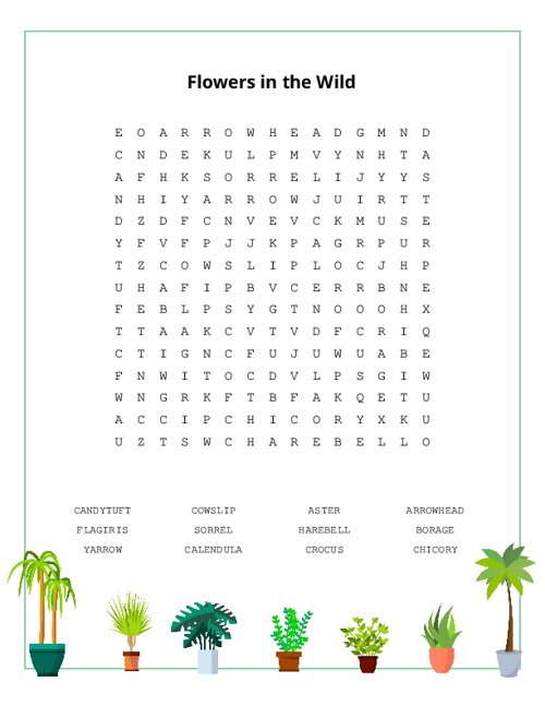Flowers in the Wild Word Search Puzzle