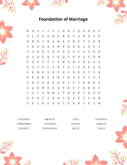 Foundation of Marriage Word Search Puzzle