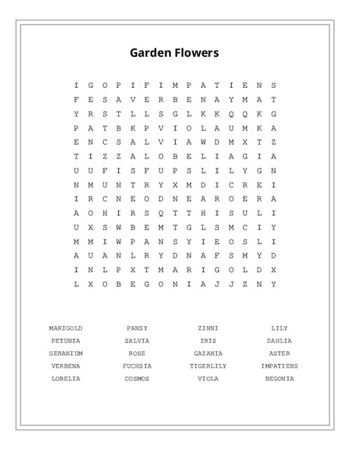 Garden Flowers Word Search Puzzle