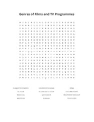 Genres of Films and TV Programmes Word Scramble Puzzle