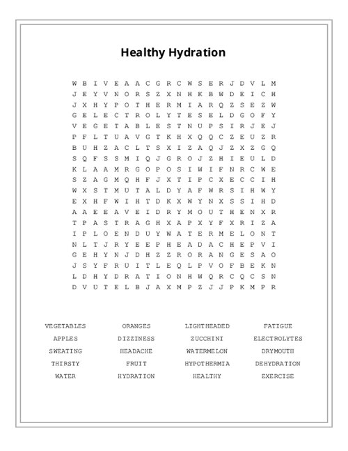 Healthy Hydration Word Search Puzzle