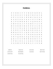 Hobbies Word Scramble Puzzle
