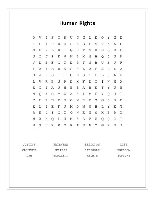 Human Rights Word Search Puzzle