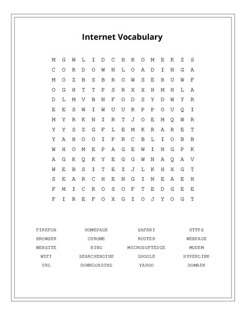 Internet Vocabulary Word Search Puzzle