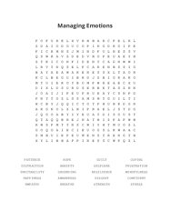 Managing Emotions Word Search Puzzle