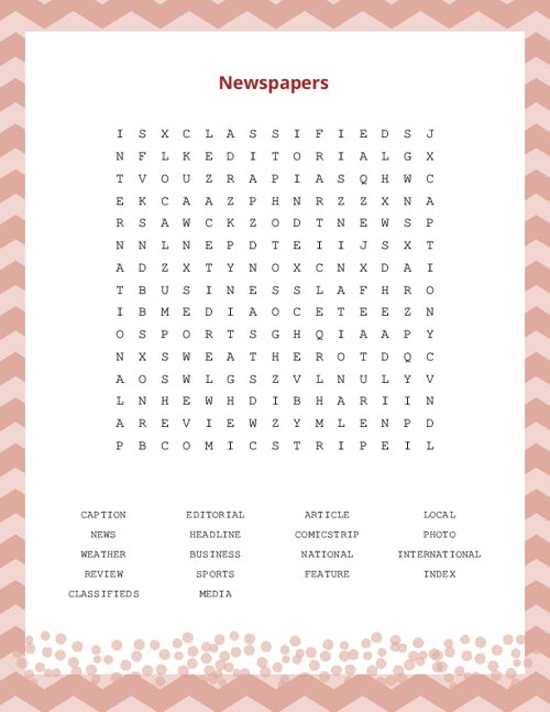 Newspapers Word Search Puzzle