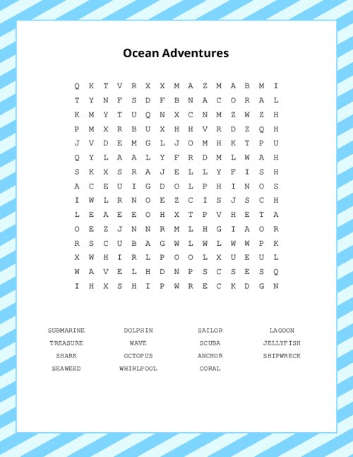 Ocean Adventures Word Search Puzzle