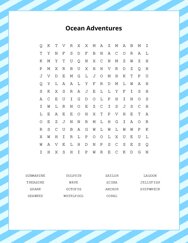 Ocean Adventures Word Scramble Puzzle