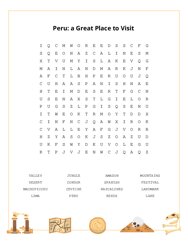 Peru: a Great Place to Visit Word Scramble Puzzle