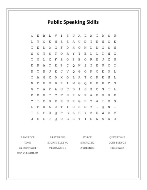 Public Speaking Skills Word Search Puzzle