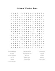 Relapse Warning Signs Word Scramble Puzzle
