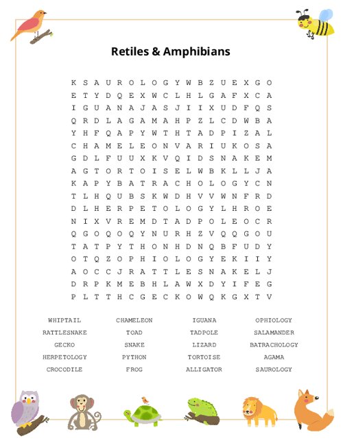 Retiles & Amphibians Word Search Puzzle