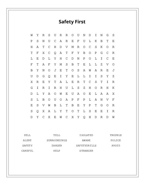 Safety First Word Search Puzzle