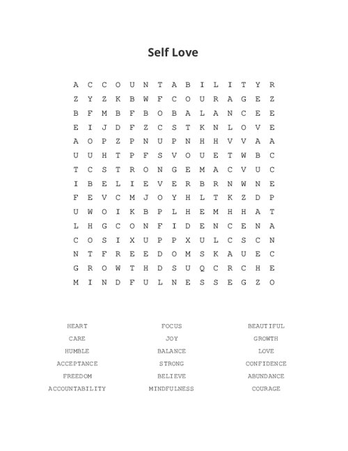 Self Love Word Search Puzzle
