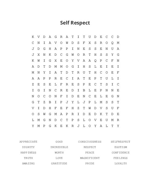 Self Respect Word Search Puzzle