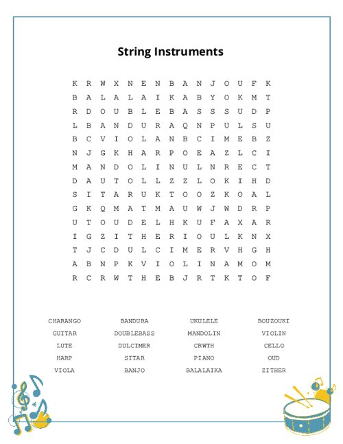 String Instruments Word Search Puzzle