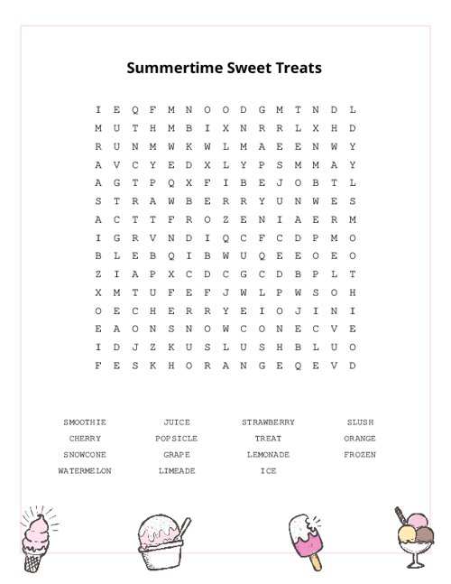 Summertime Sweet Treats Word Search Puzzle