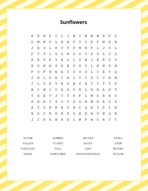 Sunflowers Word Search Puzzle