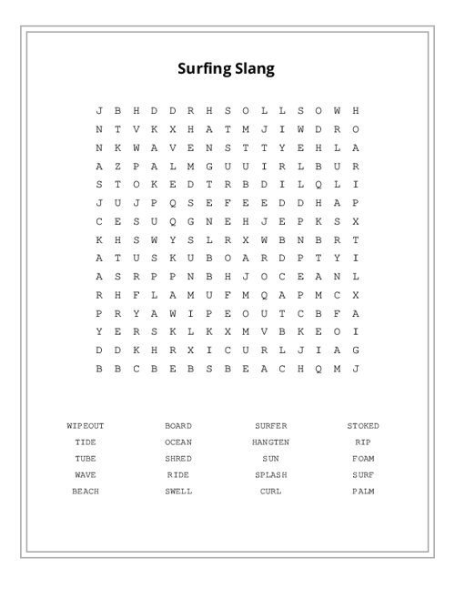 Surfing Slang Word Search Puzzle