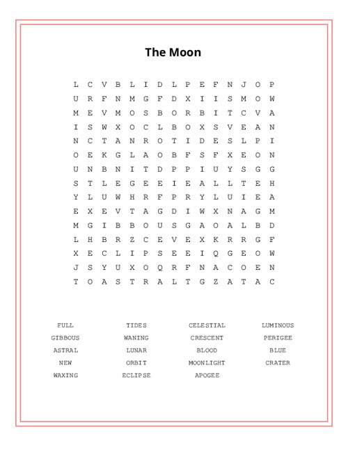 The Moon Word Search Puzzle