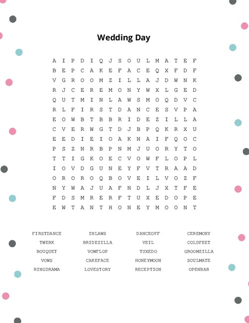 Wedding Day Word Search Puzzle