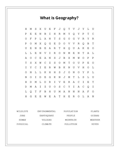 What is Geography? Word Search Puzzle