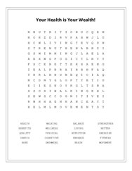 Your Health is Your Wealth! Word Search Puzzle