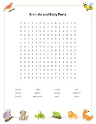 Animals and Body Parts Word Search Puzzle