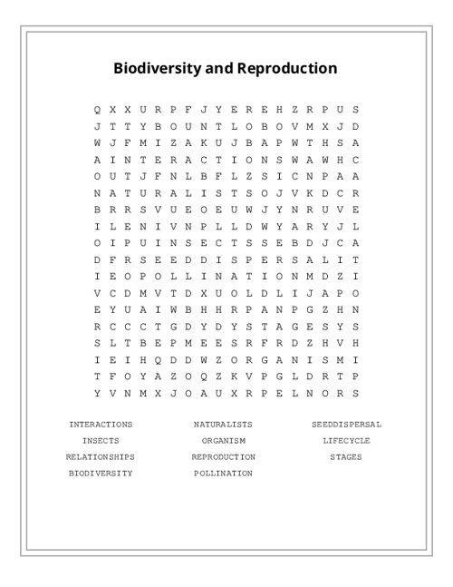 Biodiversity and Reproduction Word Search Puzzle