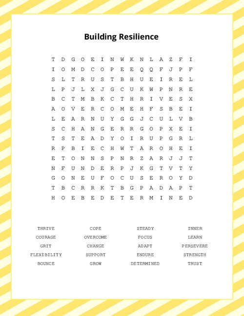 Building Resilience Word Search Puzzle