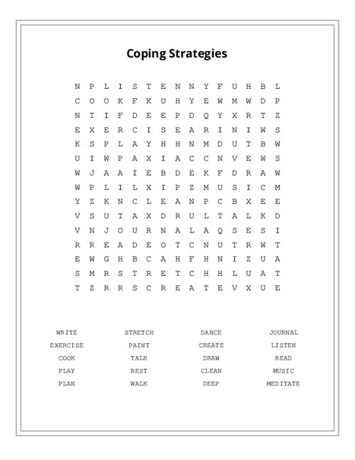 Coping Strategies Word Search Puzzle
