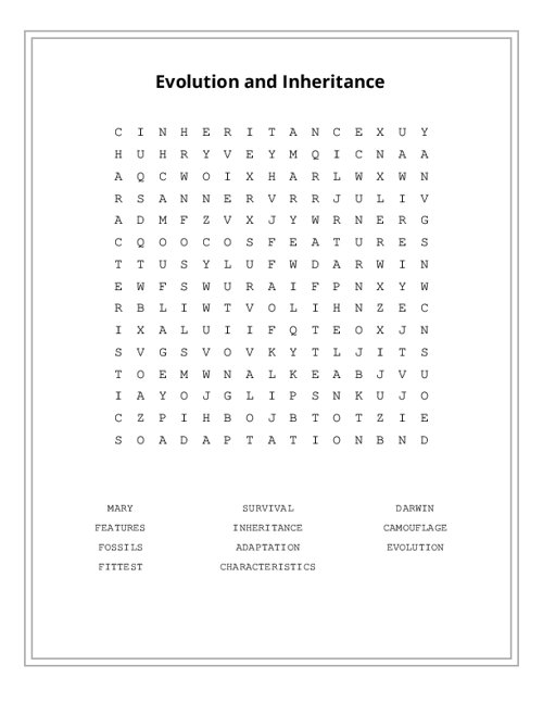 Evolution and Inheritance Word Search Puzzle