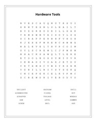Hardware Tools Word Scramble Puzzle