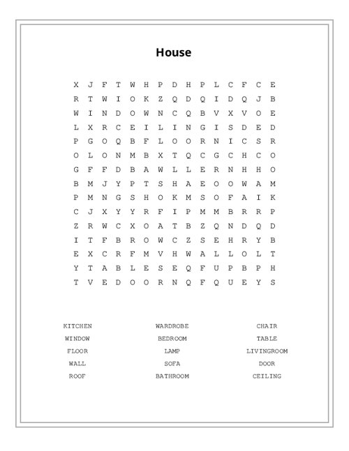 House Word Search Puzzle