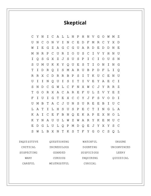 Skeptical Word Search Puzzle