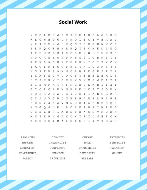 Social Work Word Search Puzzle