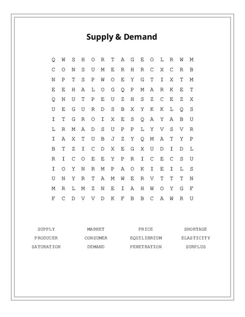Supply & Demand Word Search Puzzle