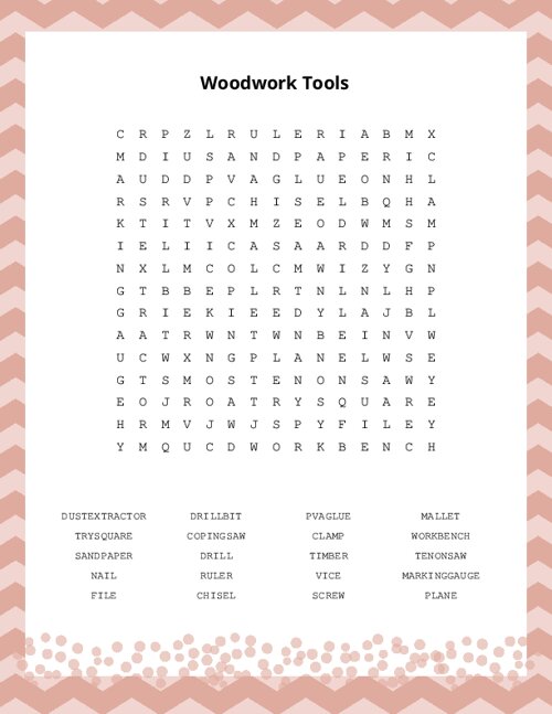Woodwork Tools Word Search Puzzle