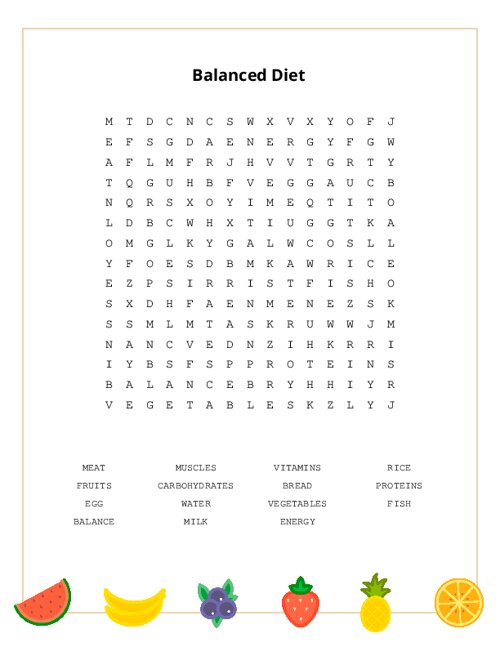 Balanced Diet Word Search Puzzle