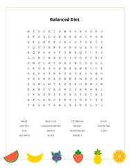 Balanced Diet Word Search Puzzle