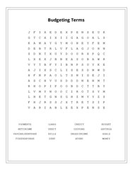Budgeting Terms Word Search Puzzle